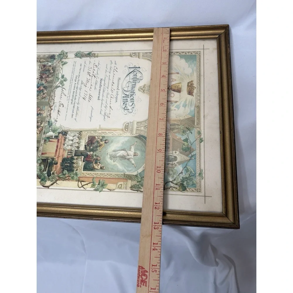 Antique 1914 Swedish Lutheran Confirmation‎ Certificate Framed Konfirmations